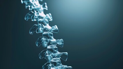 X-ray spine of a human 3D render, medical advertisement banner, free space for text