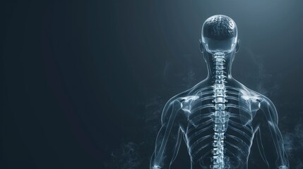 X-ray spine of a human 3D render, medical advertisement banner, free space for text