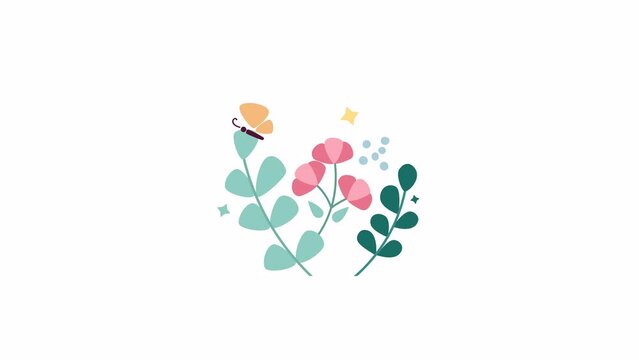 Butterfly flying over meadow plants 2D object animation. Tranquil summertime scene flat cartoon 4K video, transparent alpha channel. Wild nature beauty animated element on white background