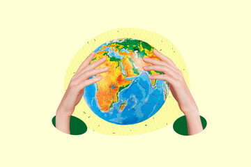 Creative collage picture planet earth globe continent ocean geography map education travel agency promotion ecology protection