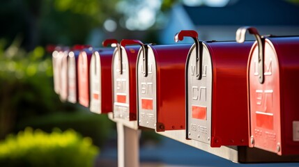 Mail handoff into vibrant red mailbox street color contrast