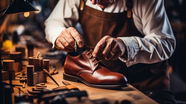 Expert shoemaking custom leather footwear workshop view