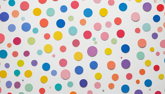 Colorful polka dots in the center of white background