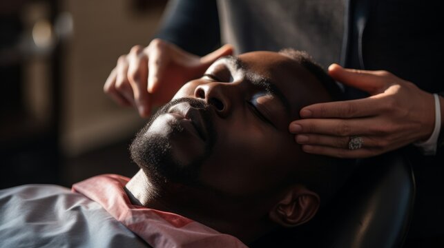Barber provides client massage emphasis on pampering care