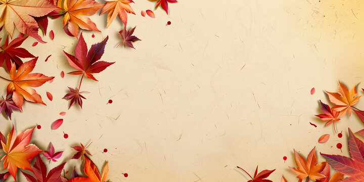 Autumn leaf background, fall color leaves backdrop banner empty space illustration border, generated ai