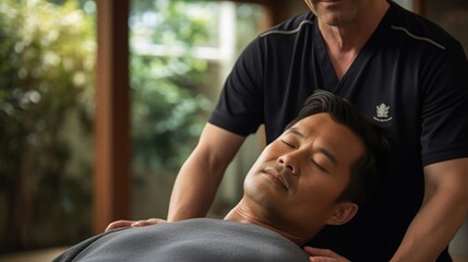 Shiatsu massage on tatami mat holistic wellness approach - obrazy, fototapety, plakaty