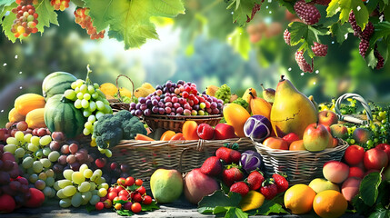 Freshness of nature bounty healthy eating organic food abundance - obrazy, fototapety, plakaty