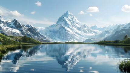 Fototapeta na wymiar Majestic mountain peak reflects in tranquil water