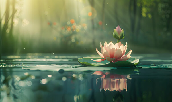 A tranquil image of a lotus blossoming peacefully, Generative AI 