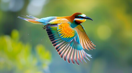 Multi colored bird with vibrant feathers flying in nature - Powered by Adobe