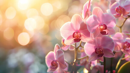 The fresh pink orchid blossoms in nature elegant bouquet