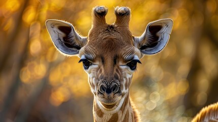 Close Up Portrait of a Giraffe with Warm Bokeh Background