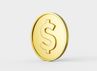 3d Golden Shiny Rounded United States Dollar Coin Isolated On White Background 3d Illustration