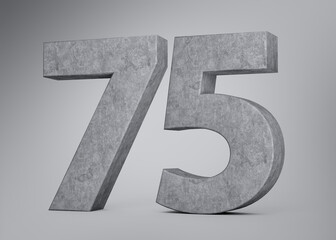 3d Concrete Number Seventy Five 75 Digit Made Of Grey Concrete Stone Grey Background 3d Illustration
