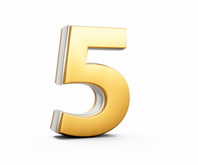 3d Golden Shiny 5 Five Digit 3d Five Number Isolated On White Background 3d Illustration