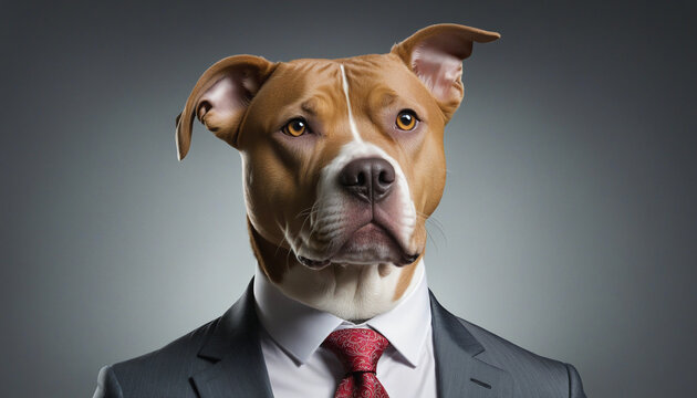 Pit bull in a suit, funny portrait picture 