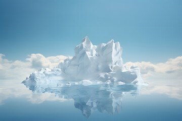 iceberg in frame with clouds floating on the cloud over it