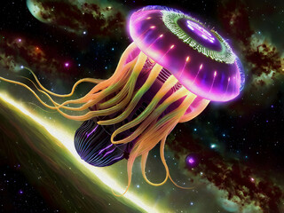 Bio-engineered Jellyfish Bioship, Oil Painting - 763124048