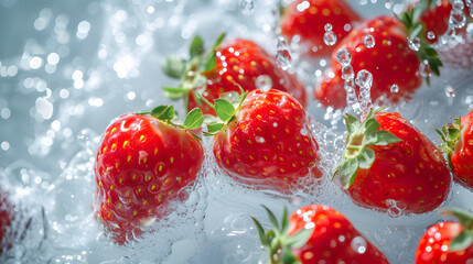 Fresh Strawberries Splashing in Water with Bokeh Background