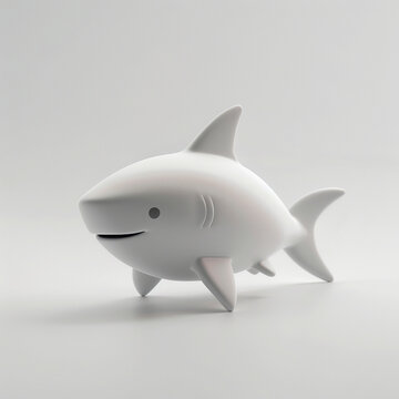 cute 3D clay Shark in a minimal style, standing solo on a bright white backdrop, shadow-free for a pristine image