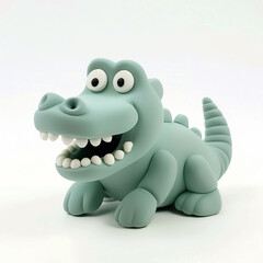 Adorable minimal style 3D clay Crocodile, perfectly centered, showcased on a stark white background without shadows