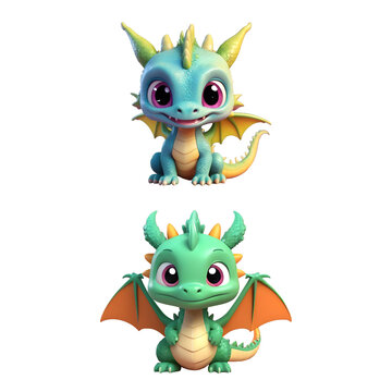 3d rendered illustration of little dragon cartoon character with wings and tail. Generative AI