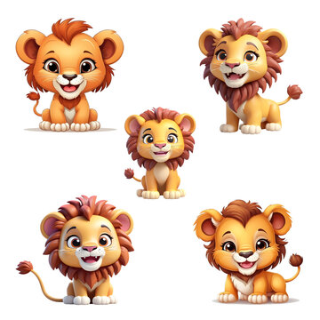 3d rendered illustration of lion cartoon character set with winking eye pose. Generative AI