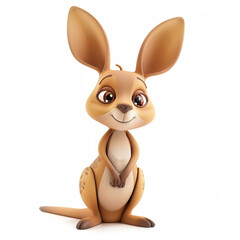 Fototapeta premium cute 3D clay Kangaroo in a minimal style, standing solo on a bright white backdrop, shadow-free for a pristine image