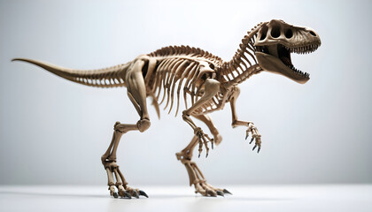 Fototapeta na wymiar Dinosaur skeleton on white background. 3D illustration. Front view. Generative AI