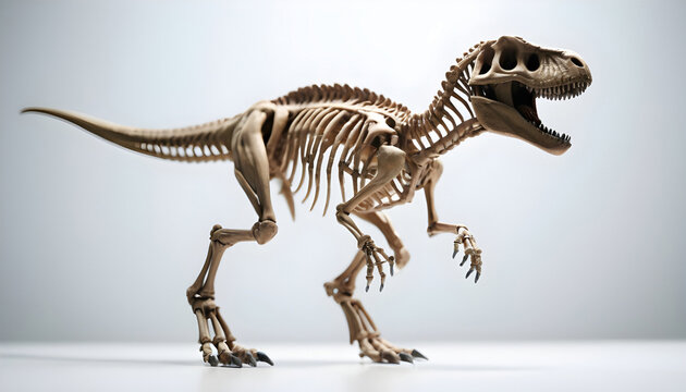 Dinosaur skeleton on white background. 3D illustration. Front view. Generative AI