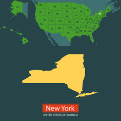 United States of America, New York state, map borders of the USA New York state.