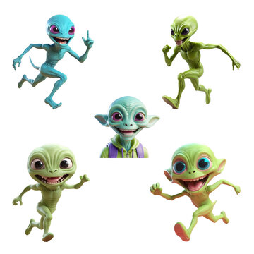 Green alien running isolated on white background. 3D illustration. Generative AI