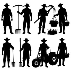 silhouettes of people farmer