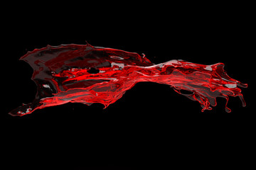 Red blood splatter on black background. It's beautiful liquid splash in high resolution. Bloody pattern design.
