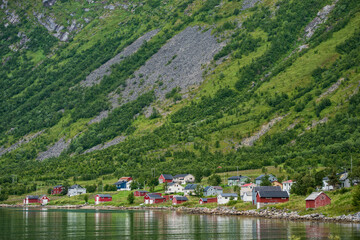 Village view on Lofoten islands in Norway.