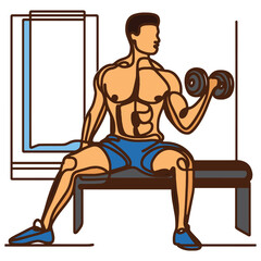 Athletic man lifting dumbbell