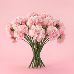 Carnation bouquet on pastel pink background with copy space