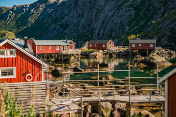 Village view on Lofoten islands in Norway