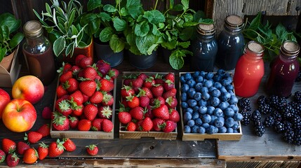 Fresh Berries and Herbal Detox Juices