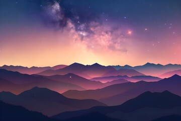 Mountains at Night: Tranquil Milky Way Illumination in Pastel Hues