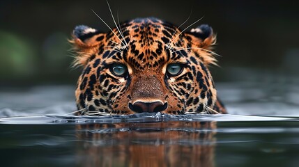 A leopard face in the water wildlife photography. Ai generative