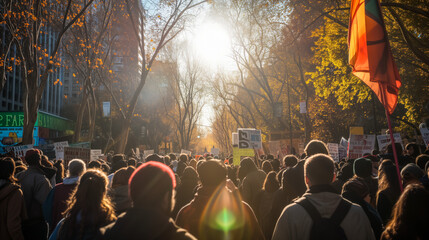 Citizens unite for change, marching in autumn protest - obrazy, fototapety, plakaty