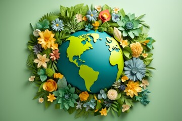 Earth day, Ecology and World Environment day concept. paper cut, eco friendly design. Environmental protection and Mother Earth Day greeting card. Paper art layer style. Generative ai