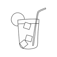 Hand-Drawn Sketch of a Refreshing Iced Drink With Lemon and Straw