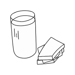 Line Art Illustration of a Glass of Water and Sandwich on a Table