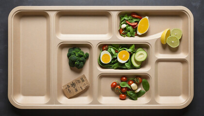 Disposable, ecological and biodegradable food trays with healthy and ecological foods