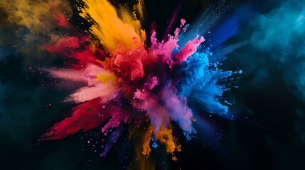 Explosion of colored powder isolated on black background. Abstract colored background