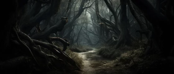 Fotobehang A haunting forest, thick with gnarled trees and tangled undergrowth © ProArt Studios