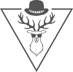 Rolgordijnen Funny hipster logo with deer in sunglasses. Animal label © ONYXprj