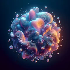 Rolgordijnen Holographic abstract background with bubbles, holographic, bubbles, glowing, space, illustration, Ai generated  © Fayyaz